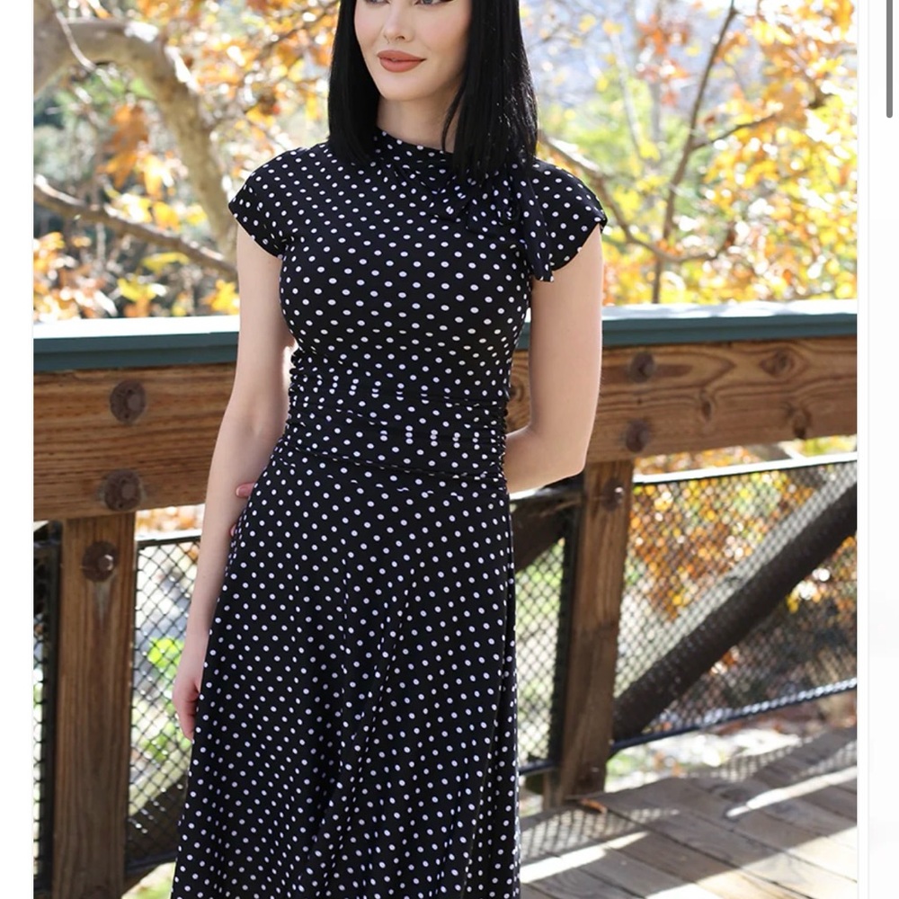 Retrolicious Black and White Polka Dot Midi Dress